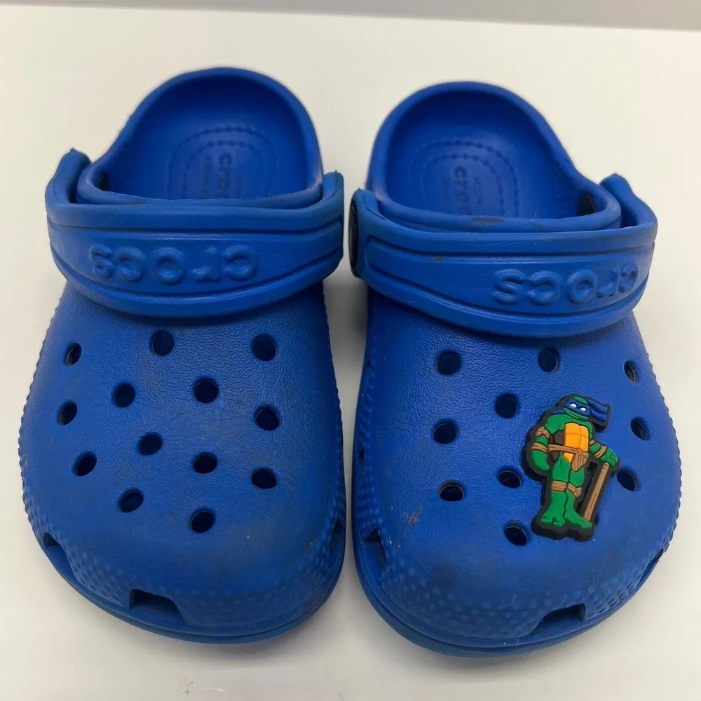 Kids‎ Blue Crocs Clog Shoes 8C Teenage Mutant Ninja Turtle Jibbitz Leonardo